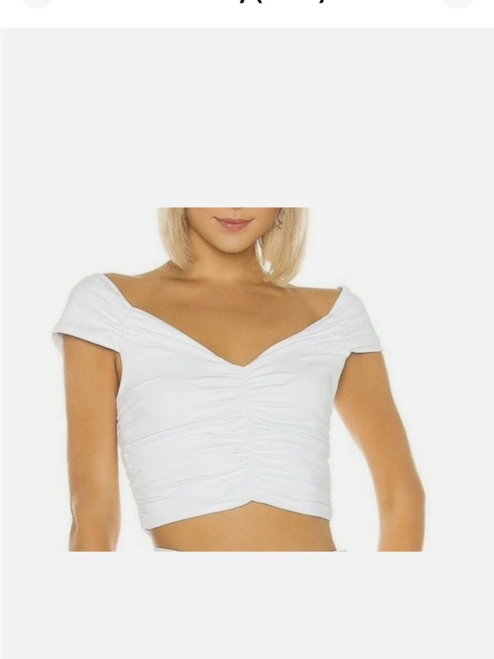 David Lerner White Ruched Off Shoulder Crop Top XS